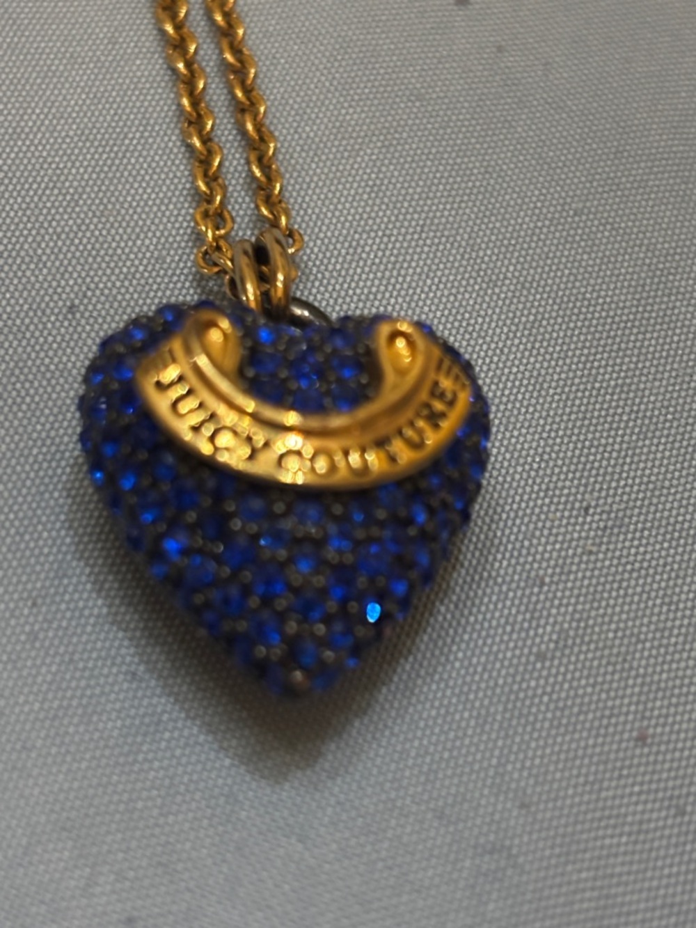Juicy Couture Royal Blue Crystal Heart Pendant Necklace - Gold Tone